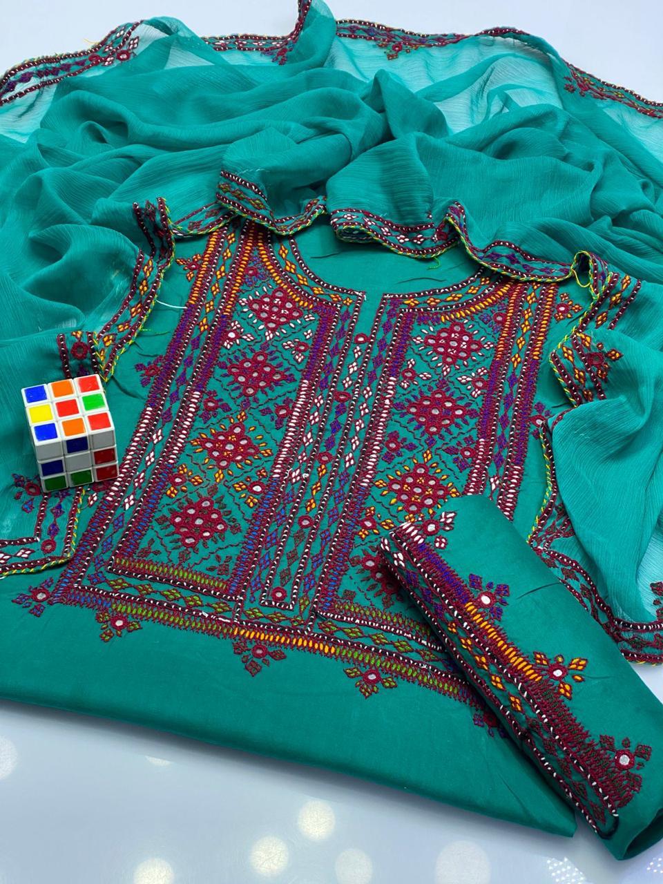 3PC LADIES UNSTITCHED BALOCHI HEAVY EMBROIDERY DRESS