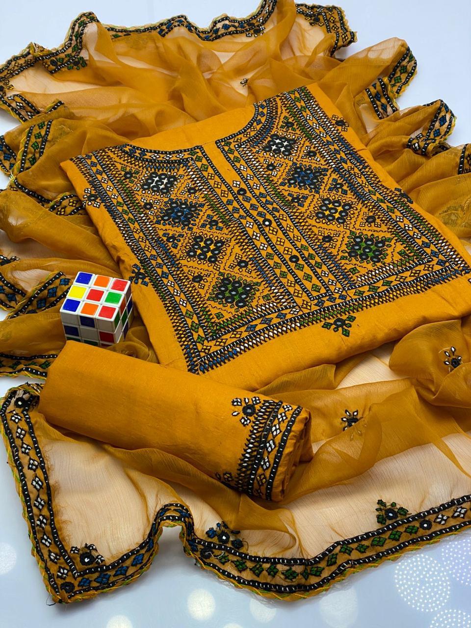 3PC LADIES UNSTITCHED BALOCHI HEAVY EMBROIDERY DRESS