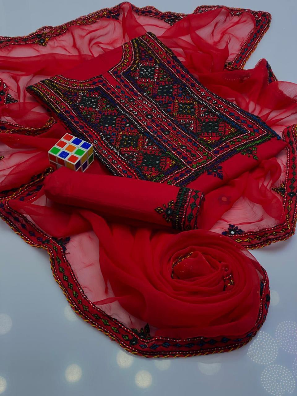 3PC LADIES UNSTITCHED BALOCHI HEAVY EMBROIDERY DRESS