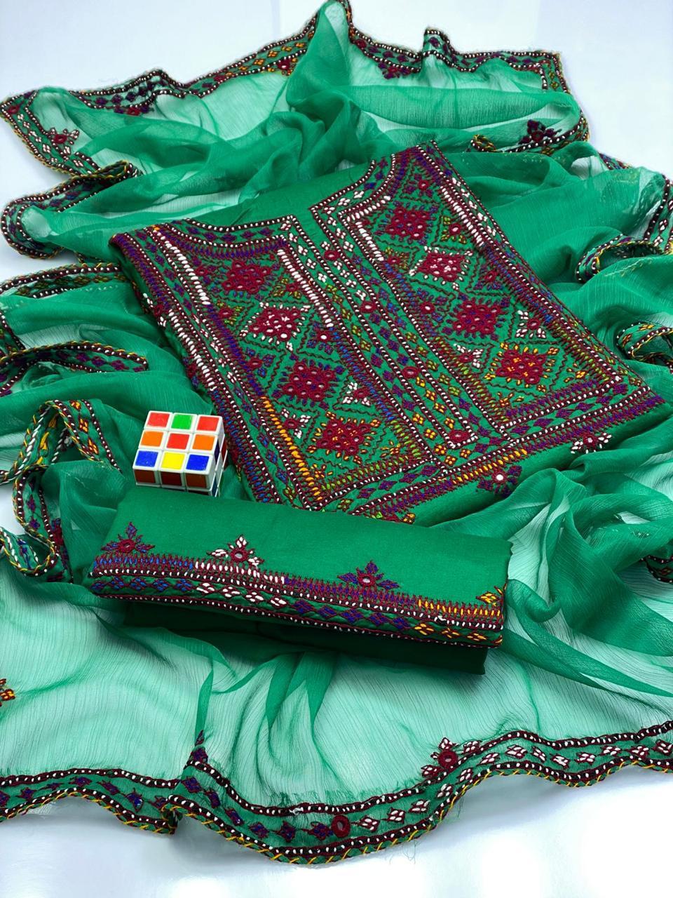 3PC LADIES UNSTITCHED BALOCHI HEAVY EMBROIDERY DRESS