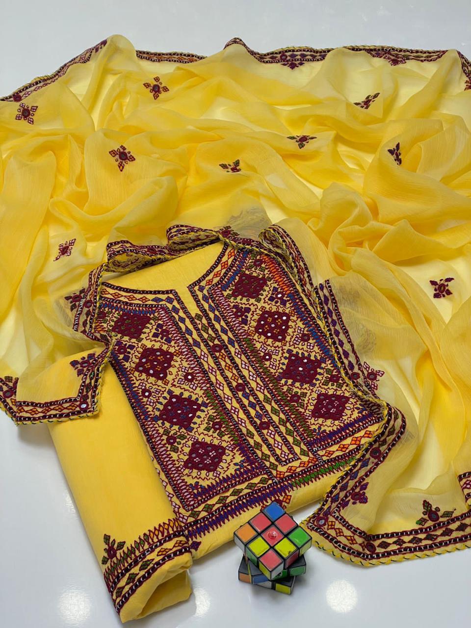 3PC LADIES UNSTITCHED BALOCHI HEAVY EMBROIDERY DRESS