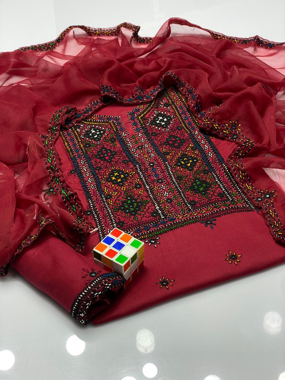 3PC LADIES UNSTITCHED BALOCHI HEAVY EMBROIDERY DRESS