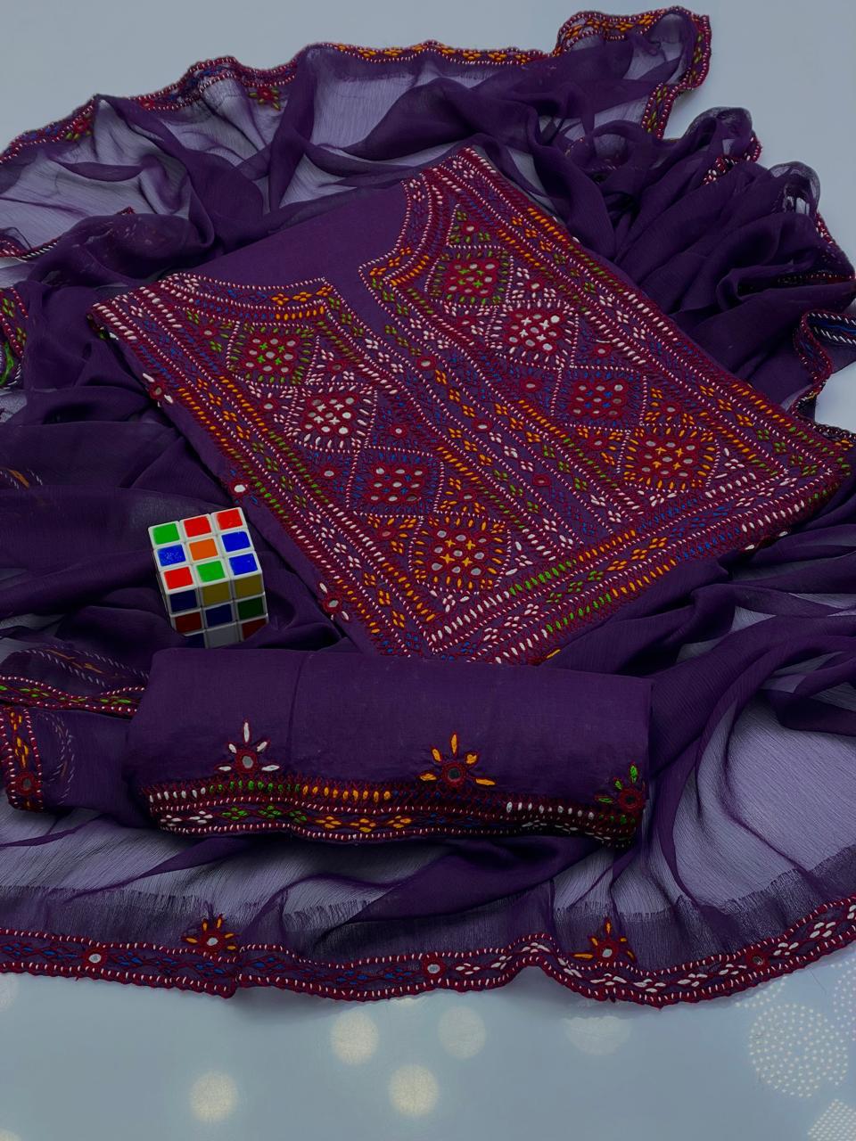 3PC LADIES UNSTITCHED BALOCHI HEAVY EMBROIDERY DRESS