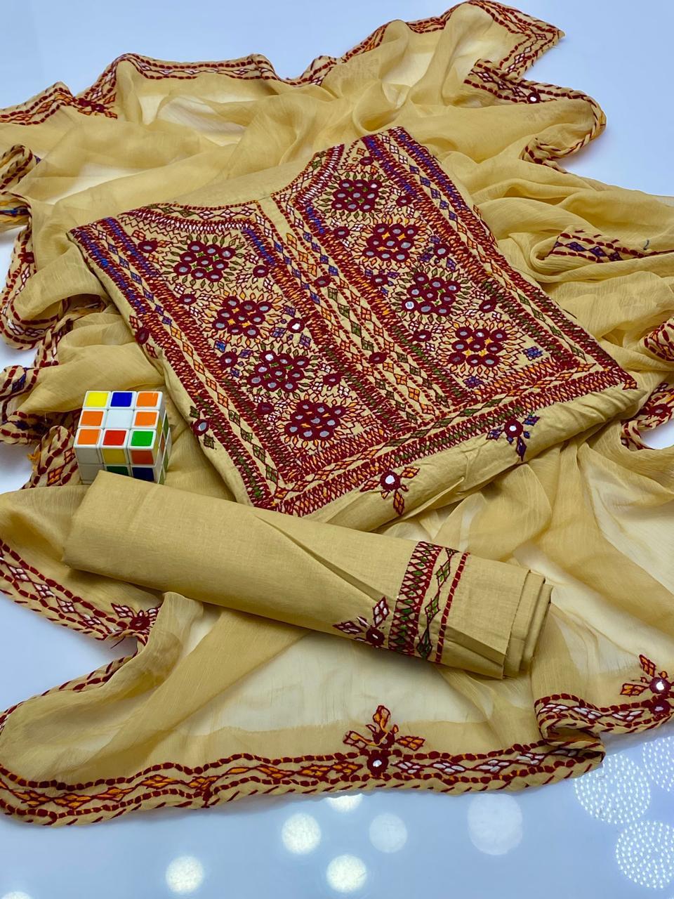 3PC LADIES UNSTITCHED BALOCHI HEAVY EMBROIDERY DRESS