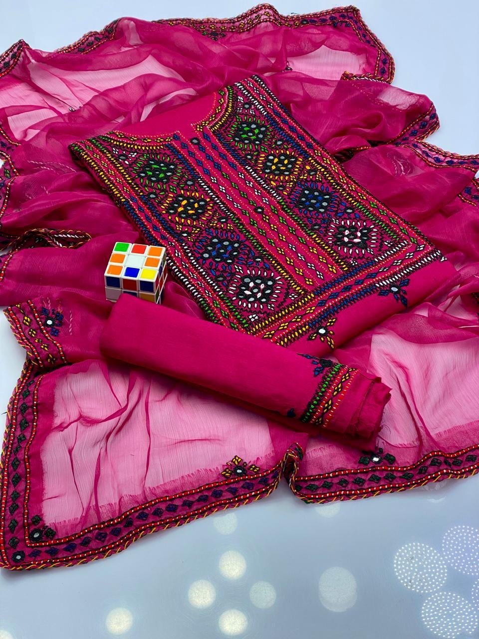 3PC LADIES UNSTITCHED BALOCHI HEAVY EMBROIDERY DRESS