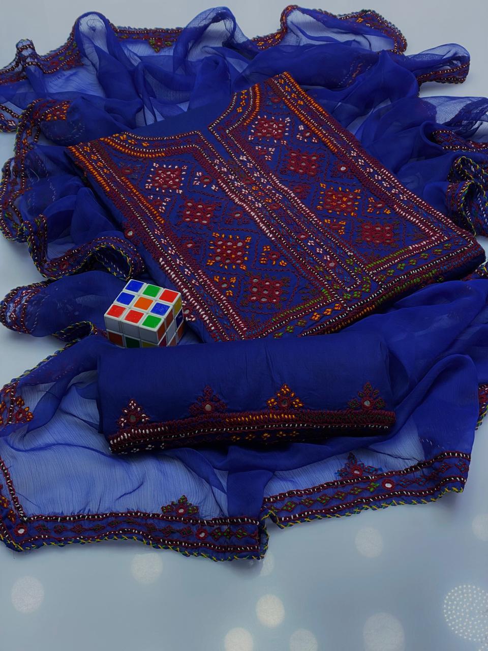 3PC LADIES UNSTITCHED BALOCHI HEAVY EMBROIDERY DRESS