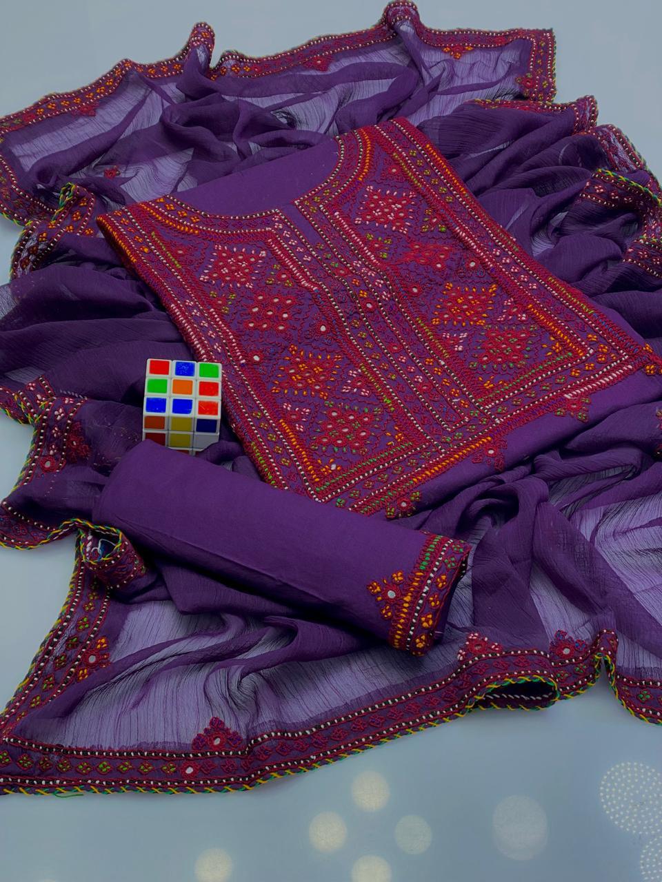 3PC LADIES UNSTITCHED BALOCHI HEAVY EMBROIDERY DRESS