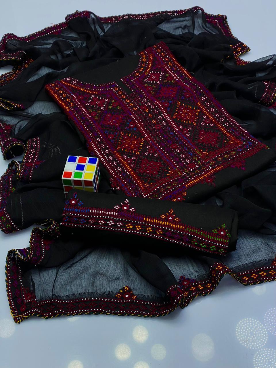 3PC LADIES UNSTITCHED BALOCHI HEAVY EMBROIDERY DRESS