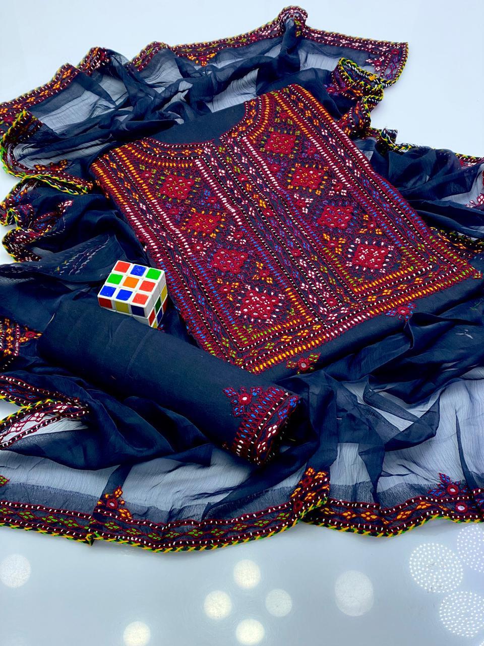 3PC LADIES UNSTITCHED BALOCHI HEAVY EMBROIDERY DRESS