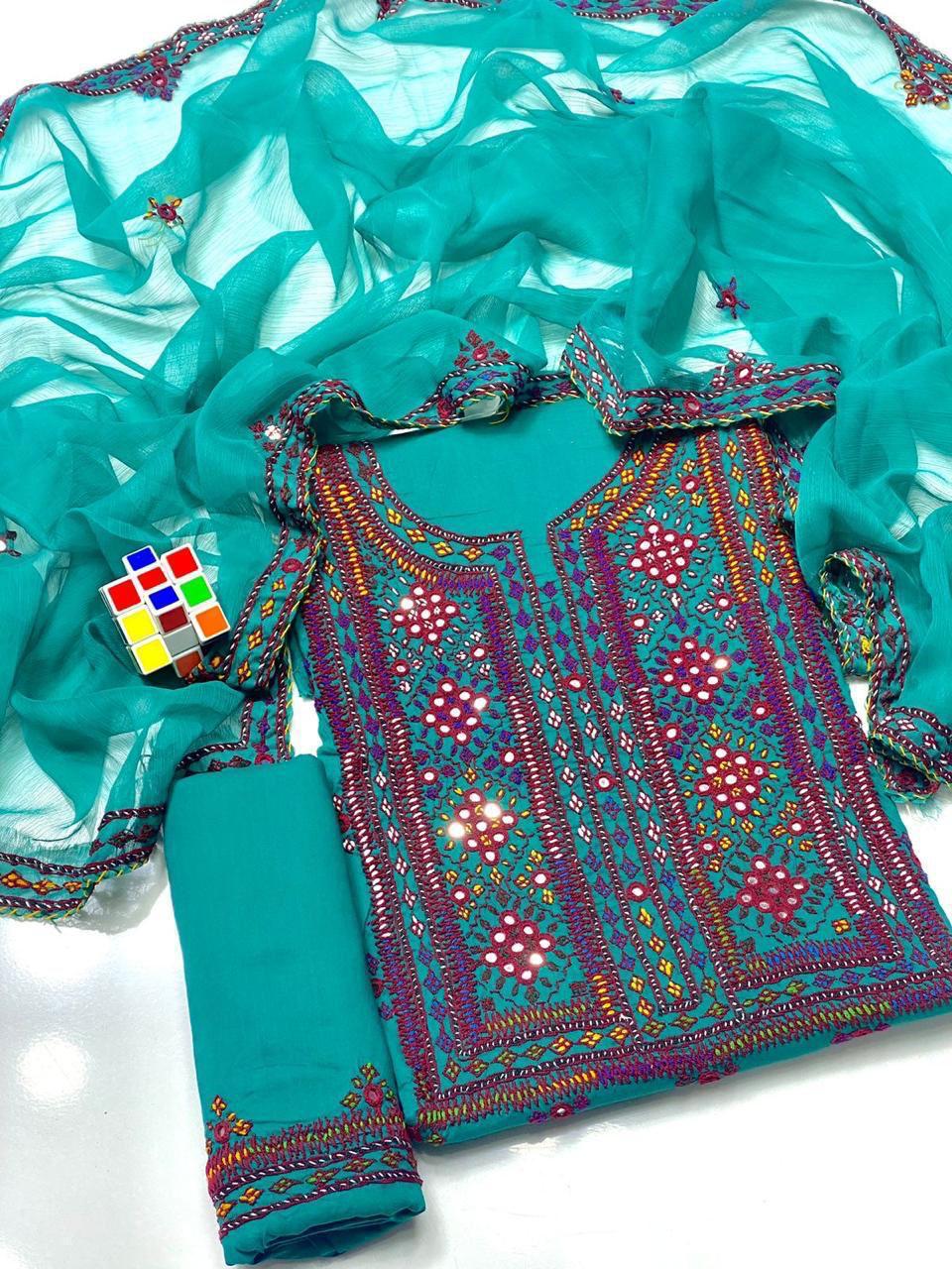 3PC LADIES UNSTITCHED BALOCHI HEAVY EMBROIDERY DRESS