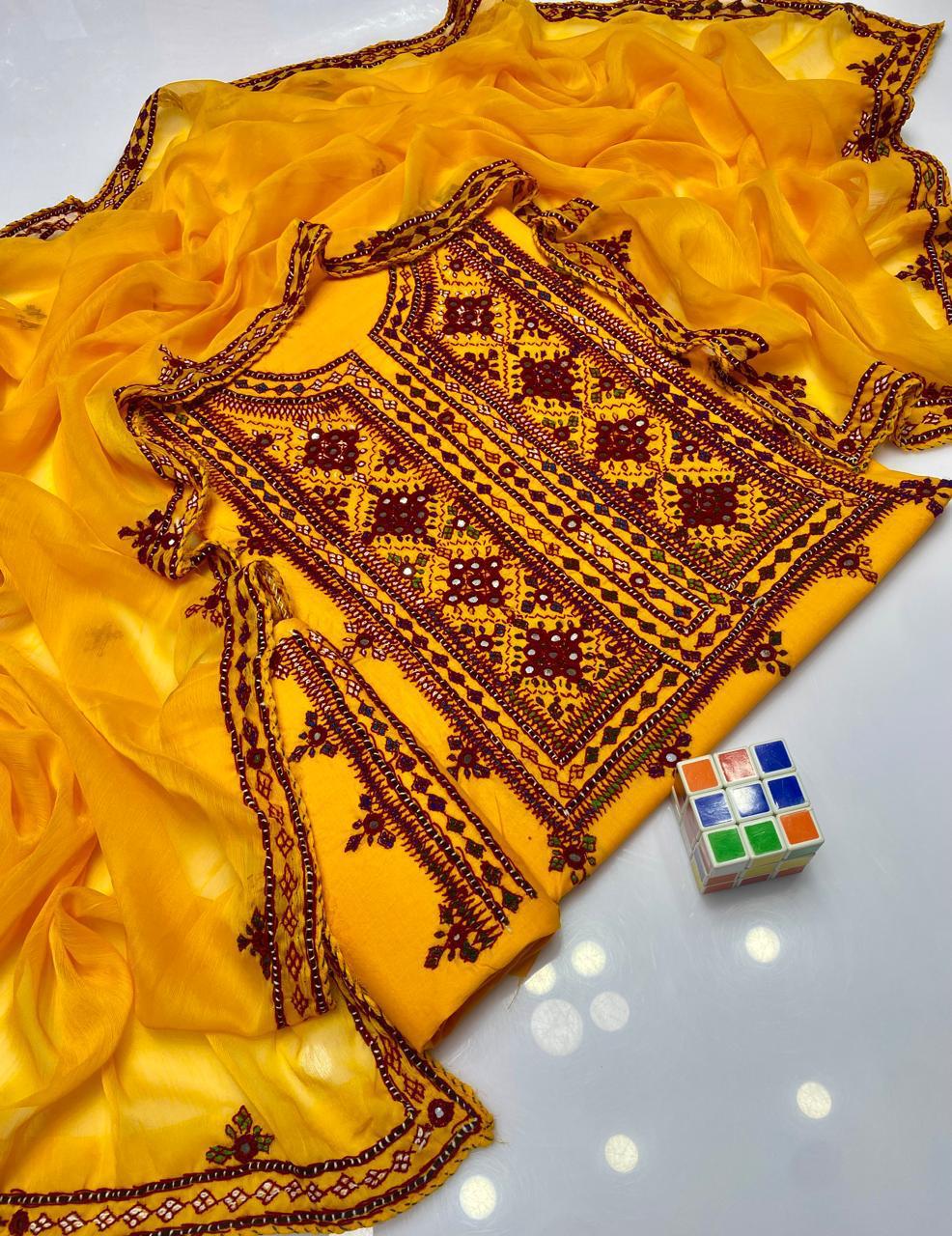 3PC LADIES UNSTITCHED BALOCHI HEAVY EMBROIDERY DRESS