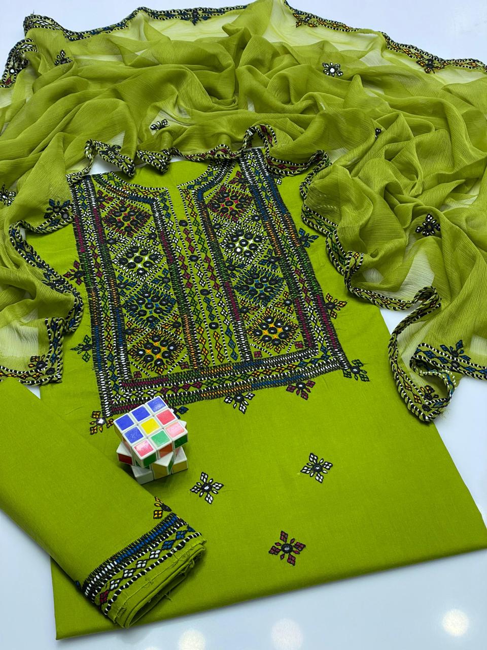 3PC LADIES UNSTITCHED BALOCHI HEAVY EMBROIDERY DRESS