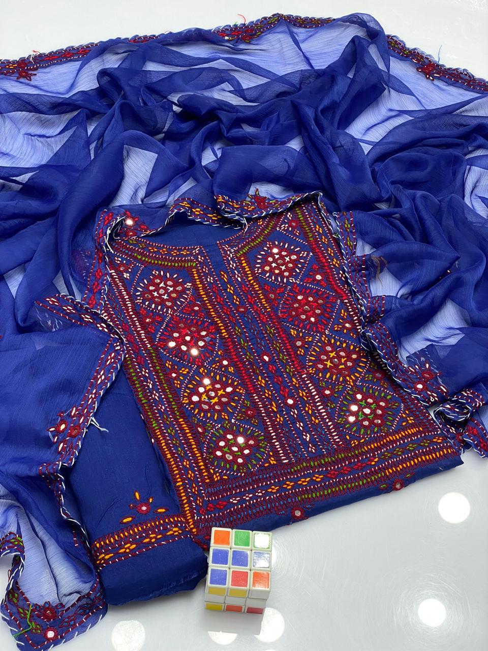 3PC LADIES UNSTITCHED BALOCHI HEAVY EMBROIDERY DRESS