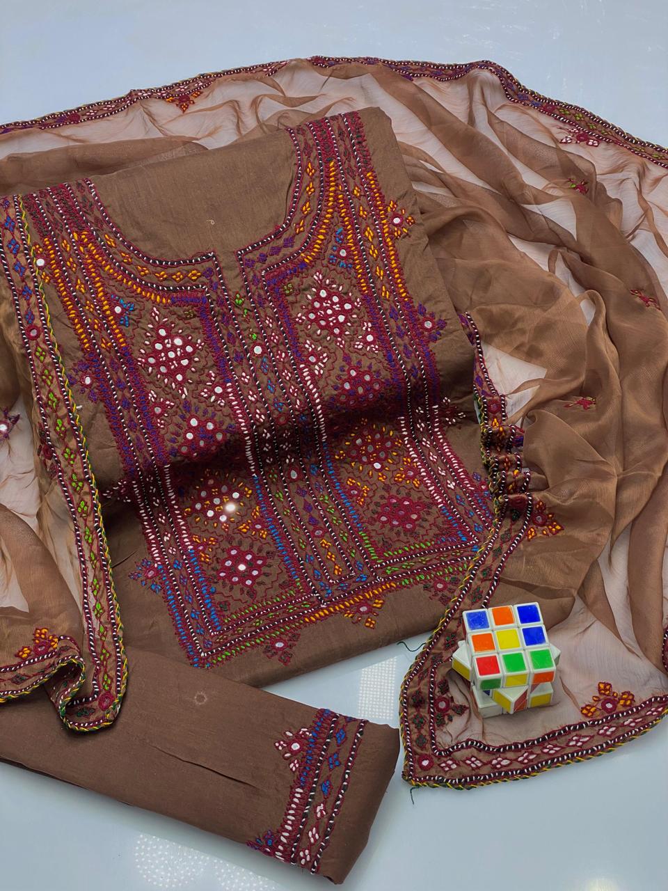 3PC LADIES UNSTITCHED BALOCHI HEAVY EMBROIDERY DRESS
