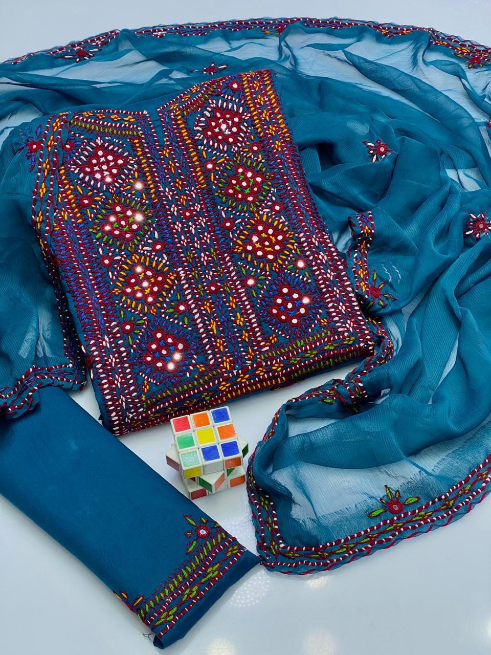 3PC LADIES UNSTITCHED BALOCHI HEAVY EMBROIDERY DRESS