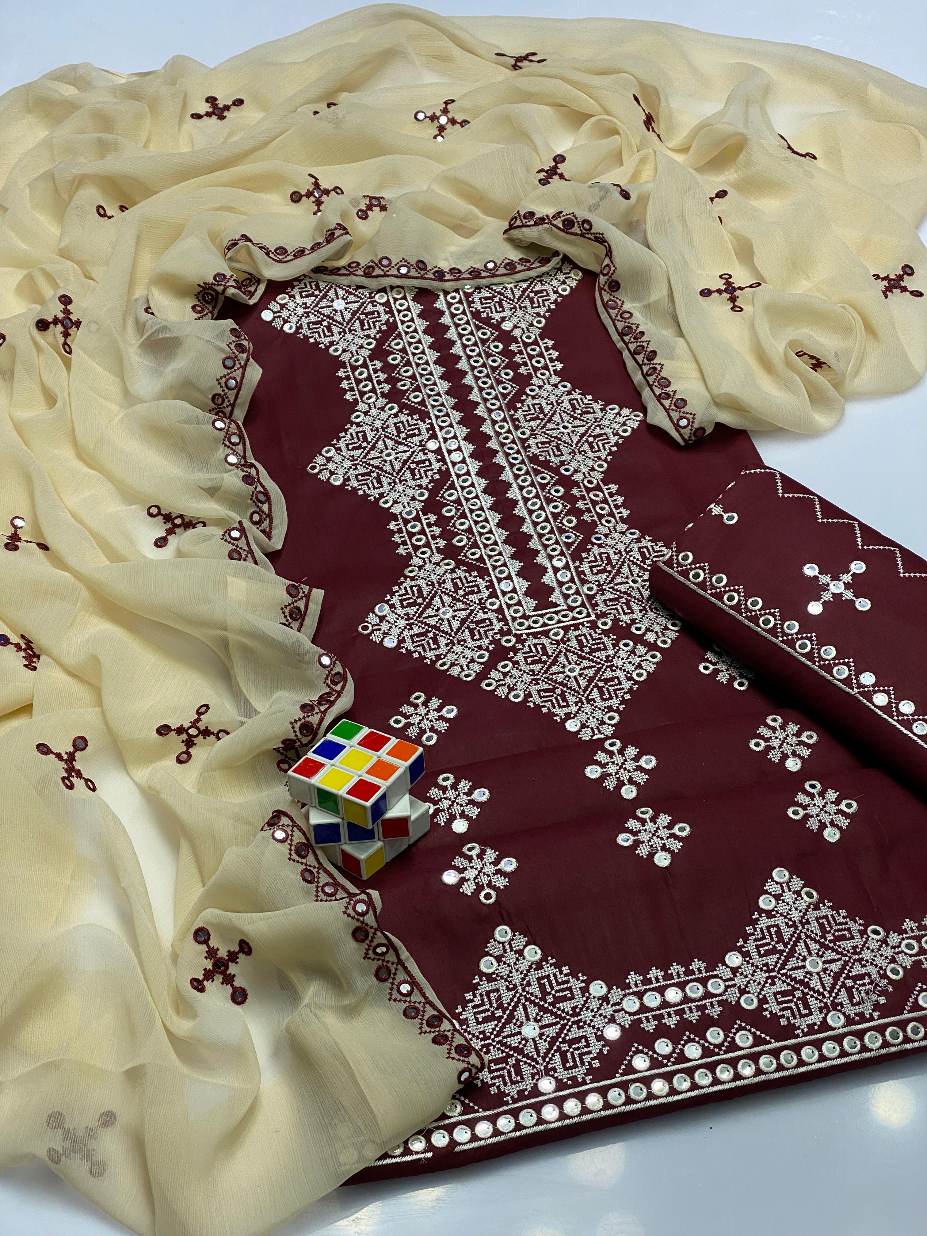 3PC UNSTITCHED LADIES CROSS STITCHED EMBORIDERY SOFT COTTON