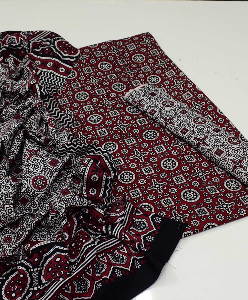 Traditional Cotton Sindhi Ajrak Unstitched Fabric 3 PC