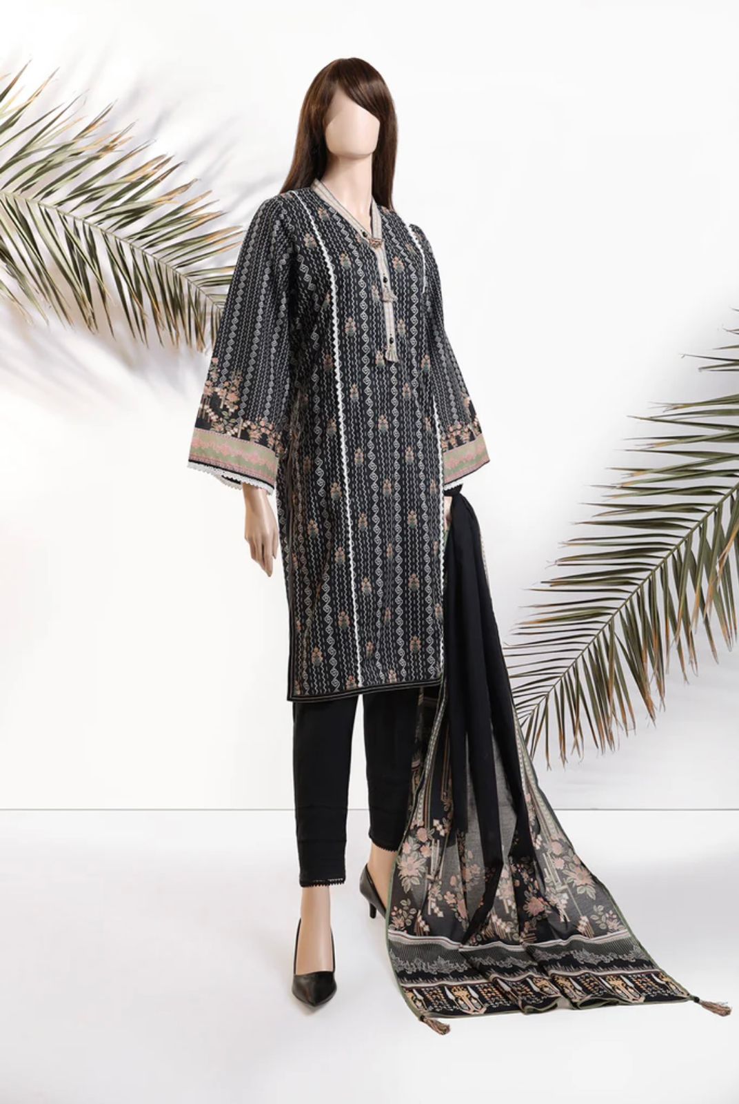 3 PC unstitched Premium Lawn Shirt & Trouser With Dyed Dupatta