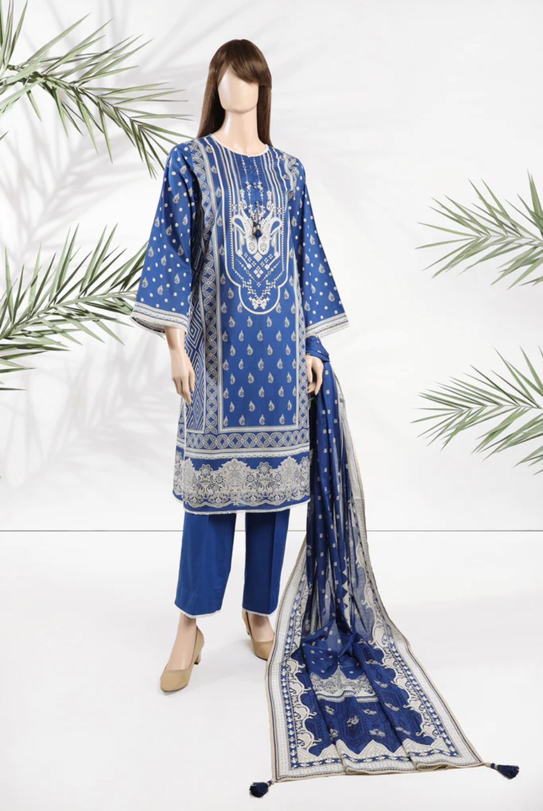 3 PC unstitched Premium Lawn Shirt & Trouser With Dyed Dupatta