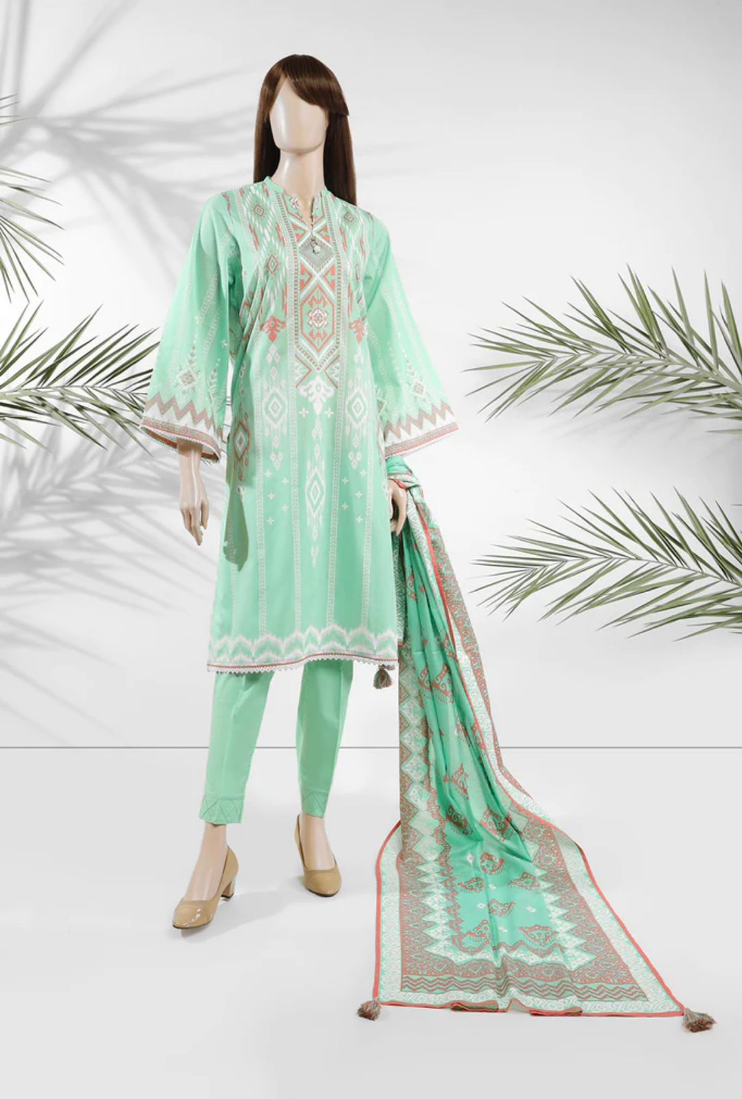 3 PC unstitched Premium Lawn Shirt & Trouser With Dyed Dupatta