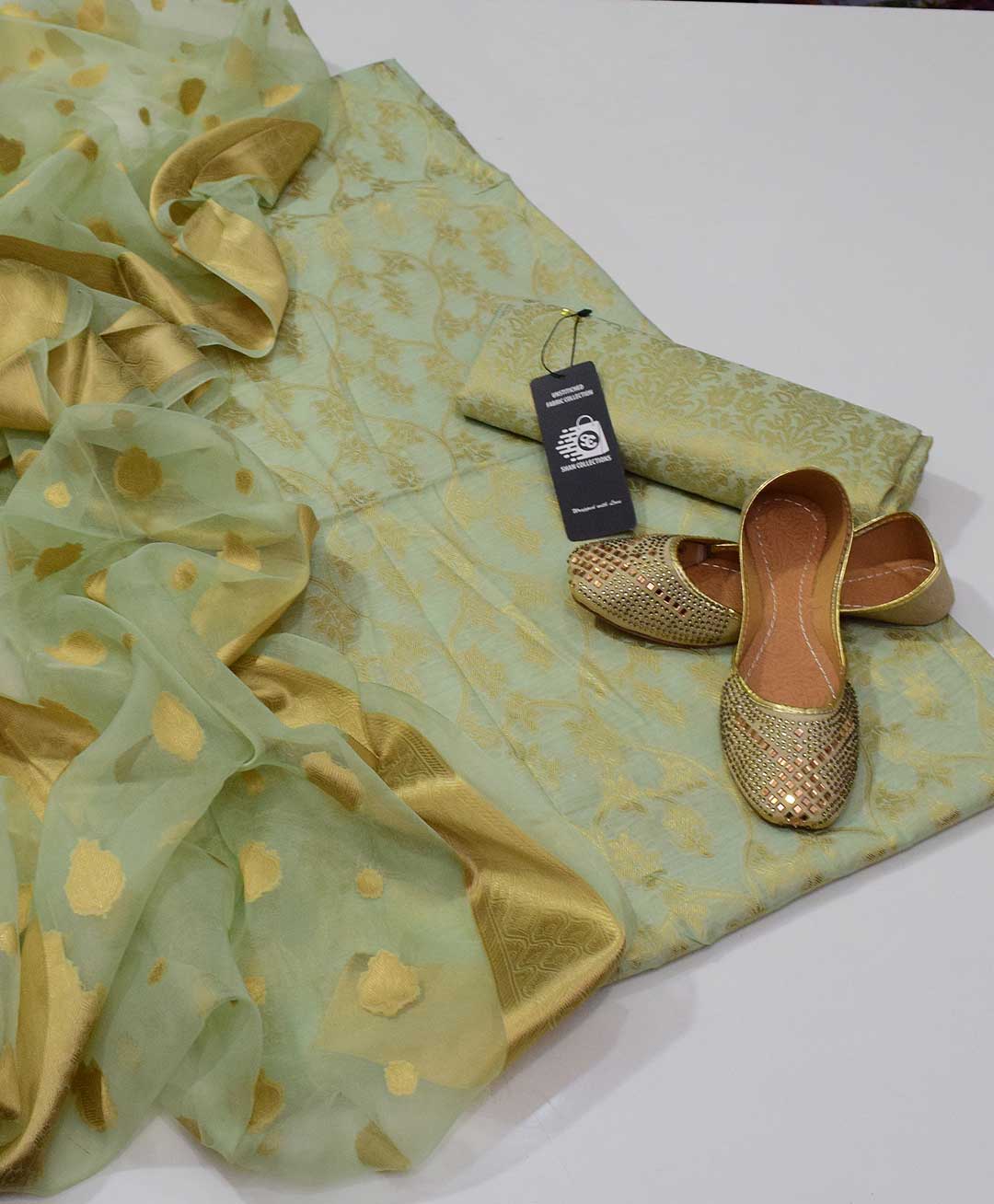 3 PC Paper Cotton Shirt & Trouser With Jacquard Dupatta