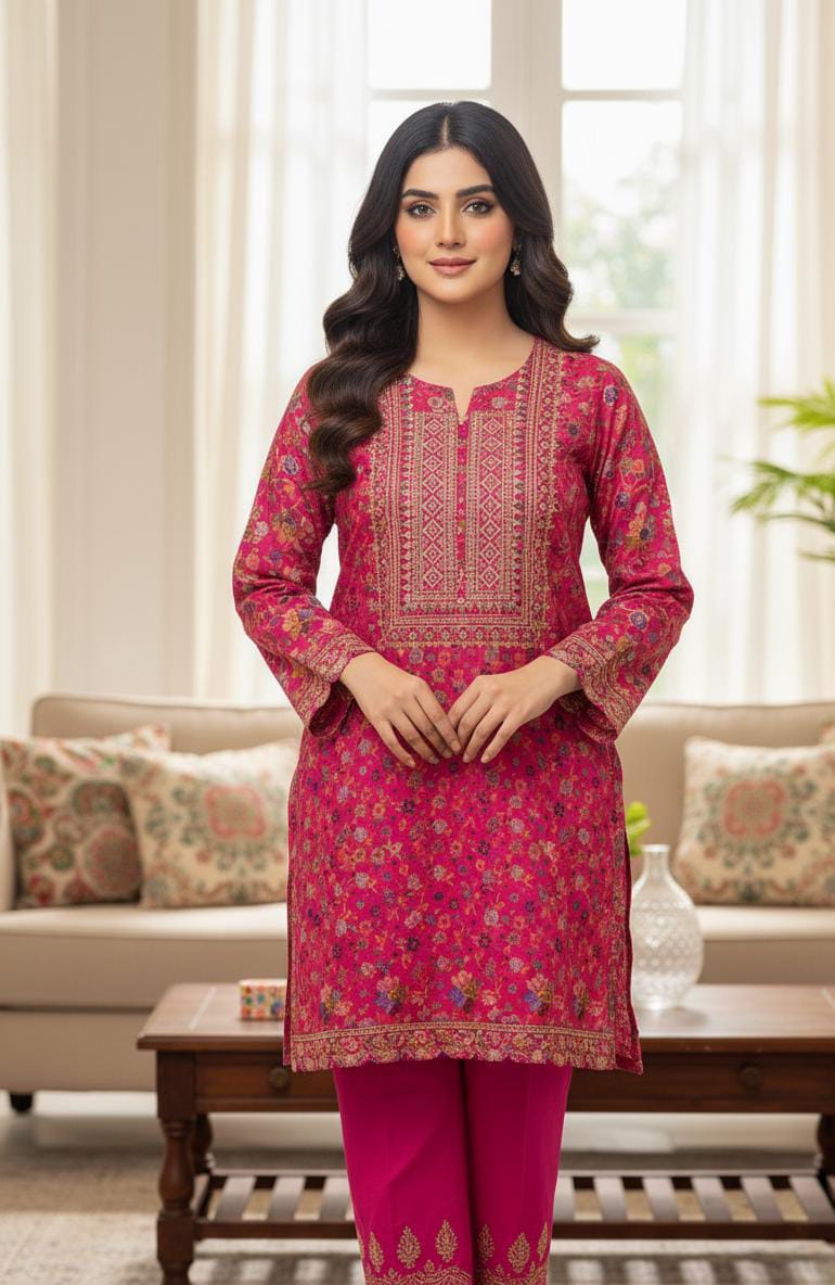 LADIES UNSTITCHED 2PC DHANAK MARINA EMB DRESS