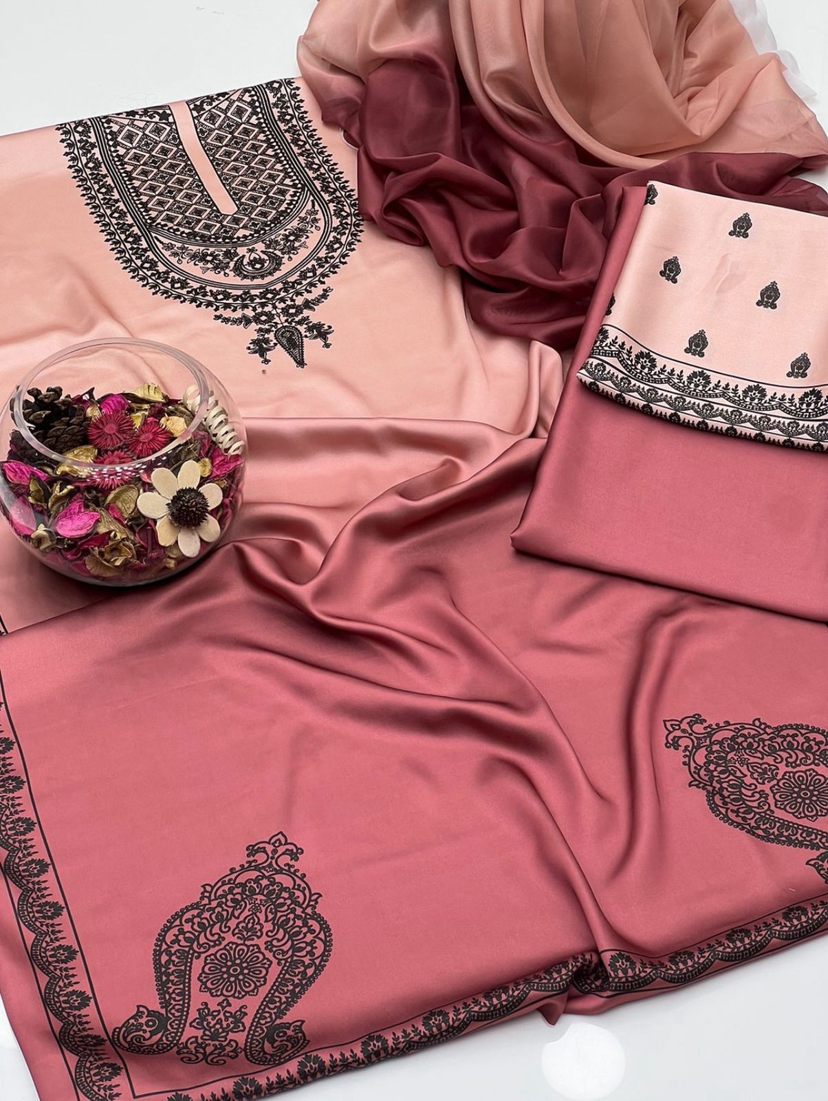 SHAMOZ SILK DIGITAL PRINTED 3PC LADIES DRESS