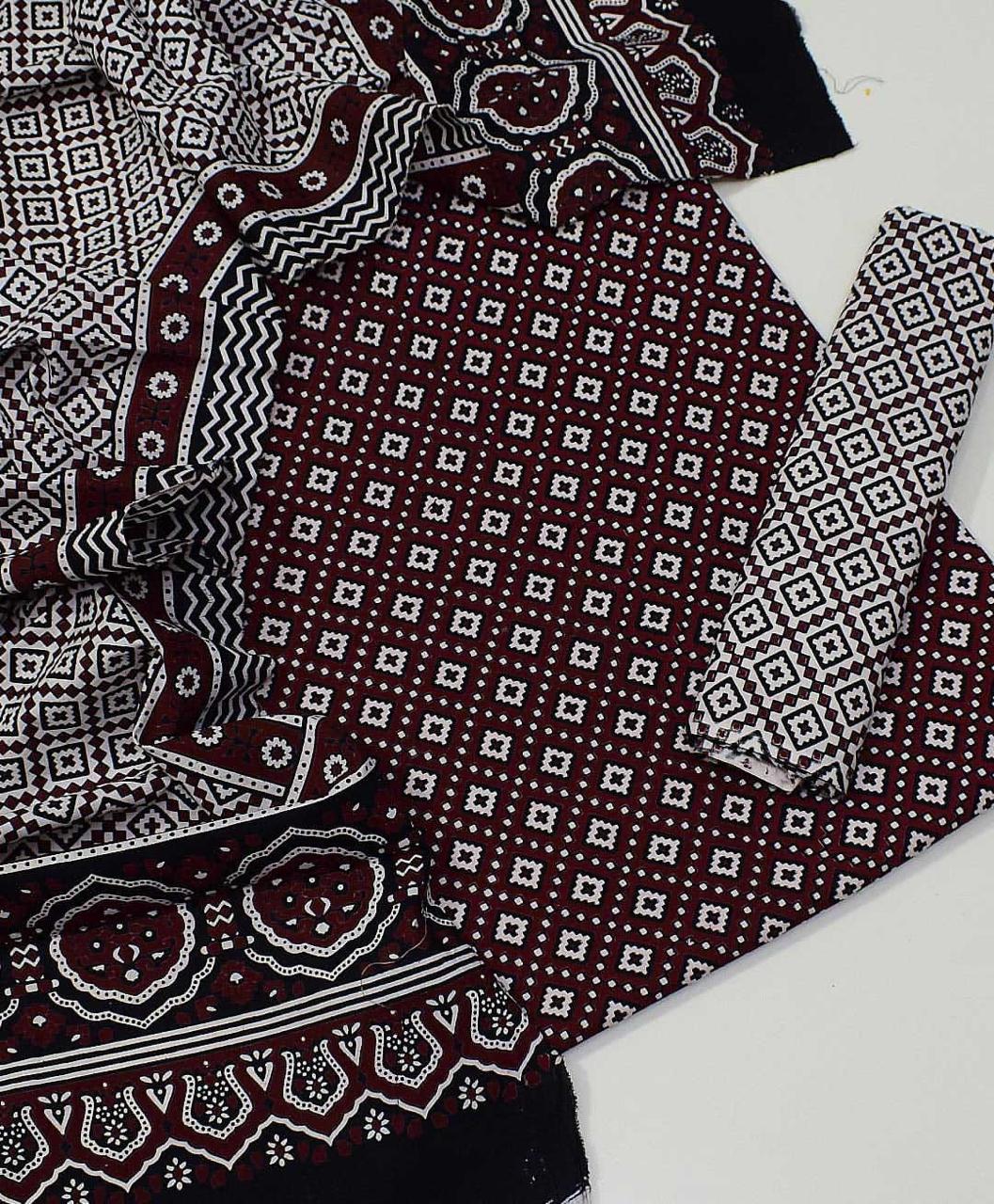 Traditional Cotton Sindhi Ajrak Unstitched Fabric 3 PC