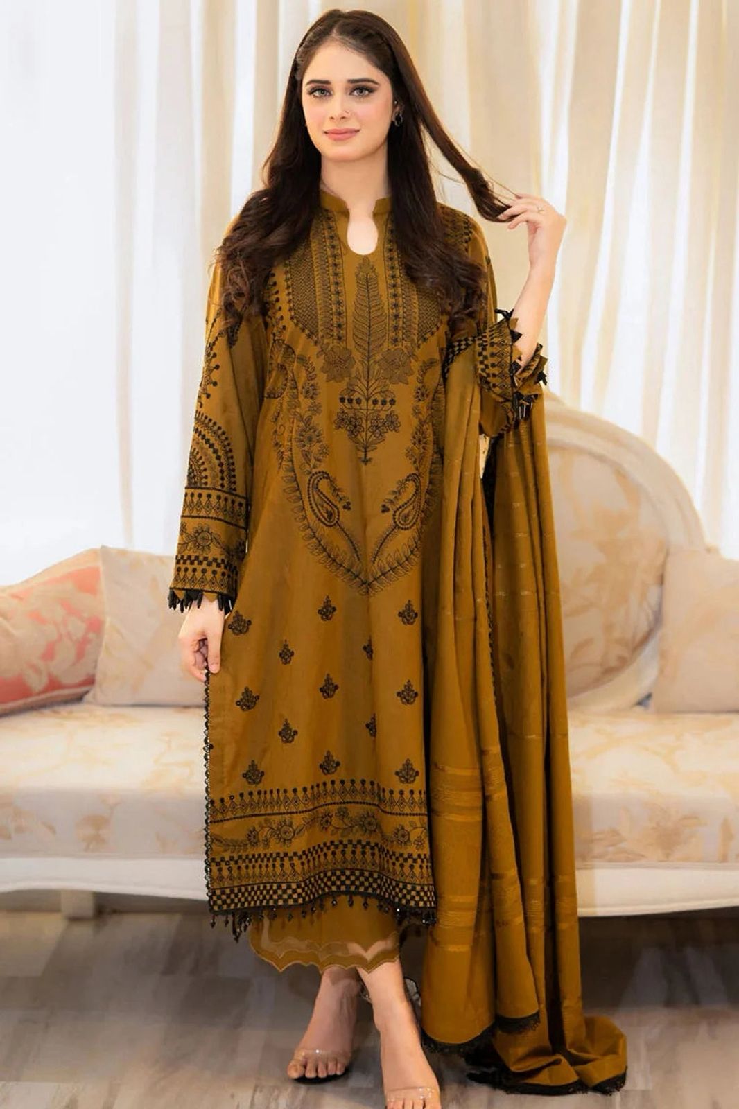 Luxury Airjet Dhanak 3PC Embroidered Dress • Unstitched Winter Ladies Collection