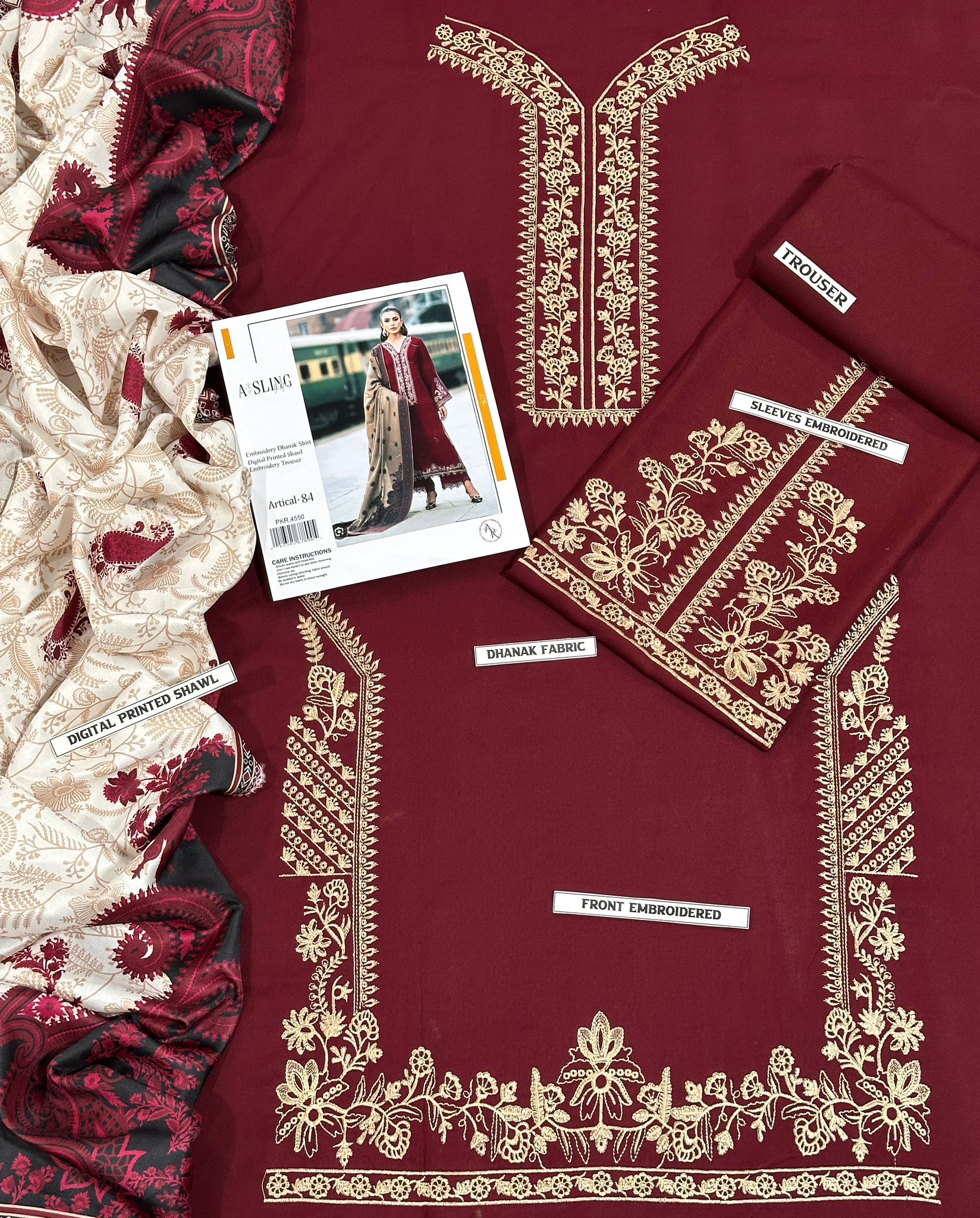 Luxury Airjet Dhanak 3PC Embroidered Dress • Unstitched Winter Ladies Collection