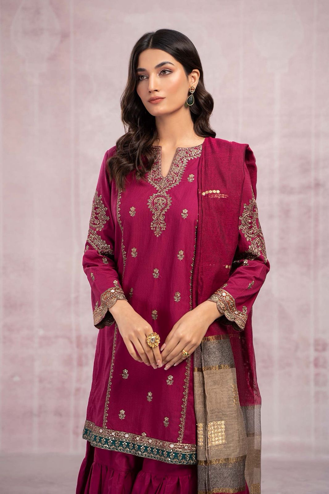 Premium 3PC Embroidered Suit – Airjet Dhanak Fabric • Unstitched Ladies Winter Dress