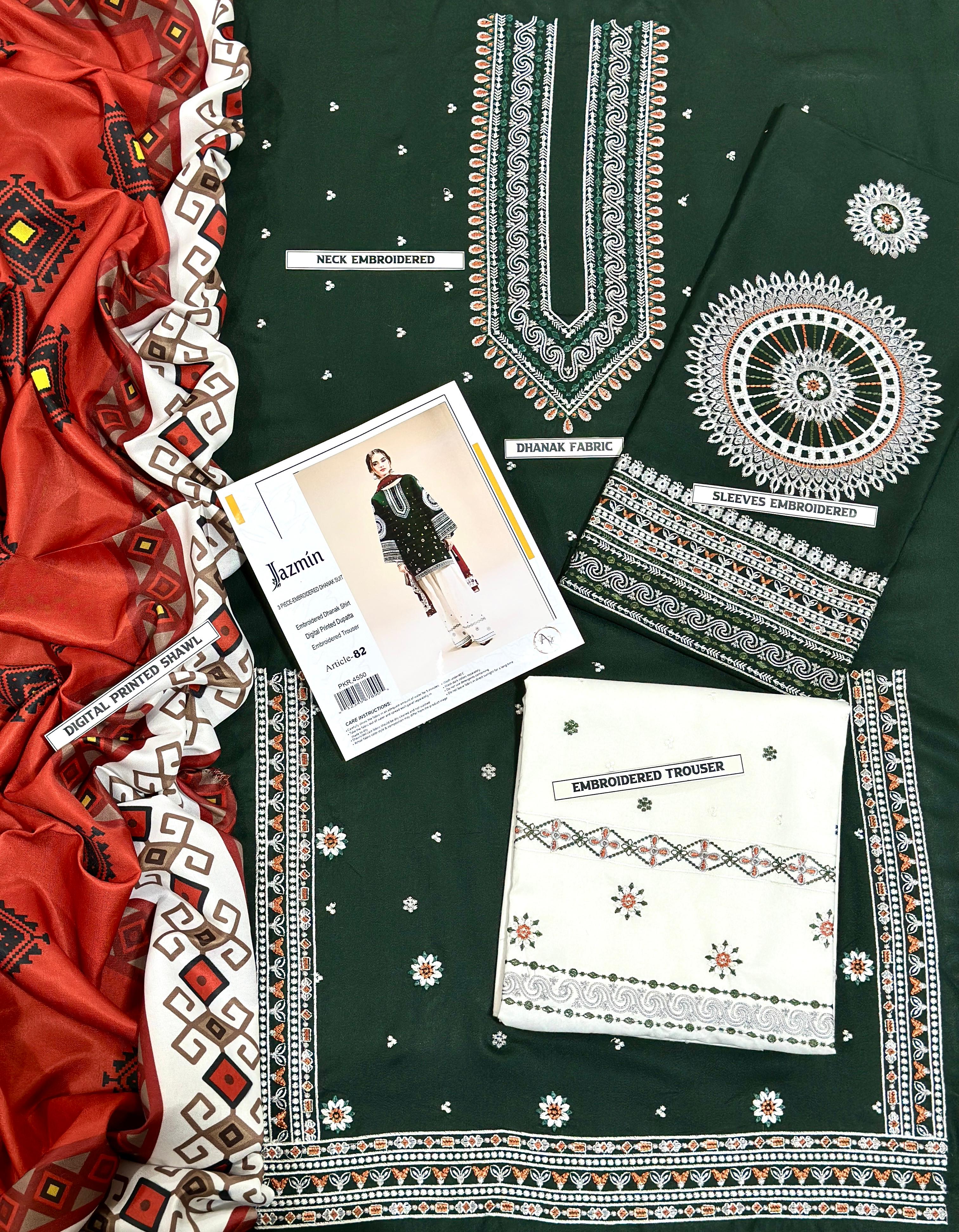 Premium 3PC Embroidered Suit – Airjet Dhanak Fabric • Unstitched Ladies Winter Dress