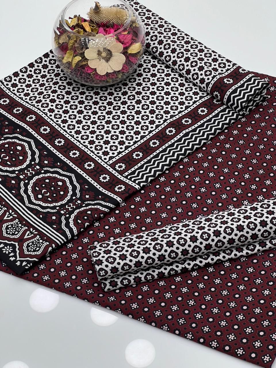 Traditional Cotton Sindhi Ajrak Unstitched Fabric 3 PC