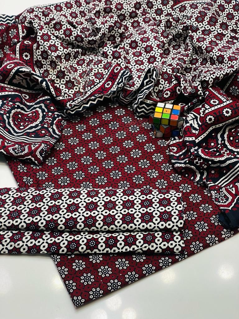 Traditional Cotton Sindhi Ajrak Unstitched Fabric 3 PC