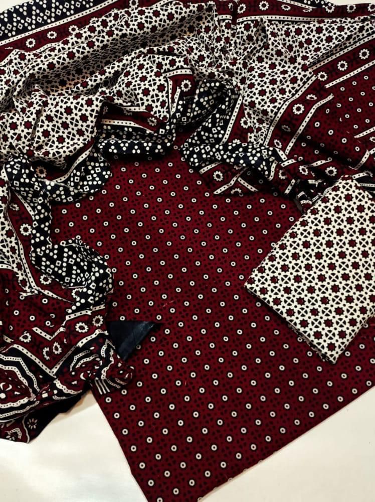 Traditional Cotton Sindhi Ajrak Unstitched Fabric 3 PC