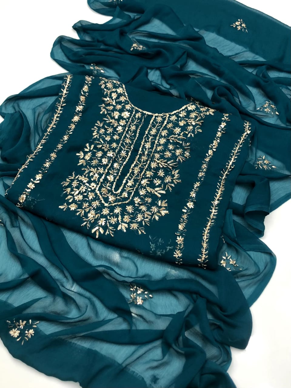 2pc Soft Chiffon Handmade Gota Embroidery