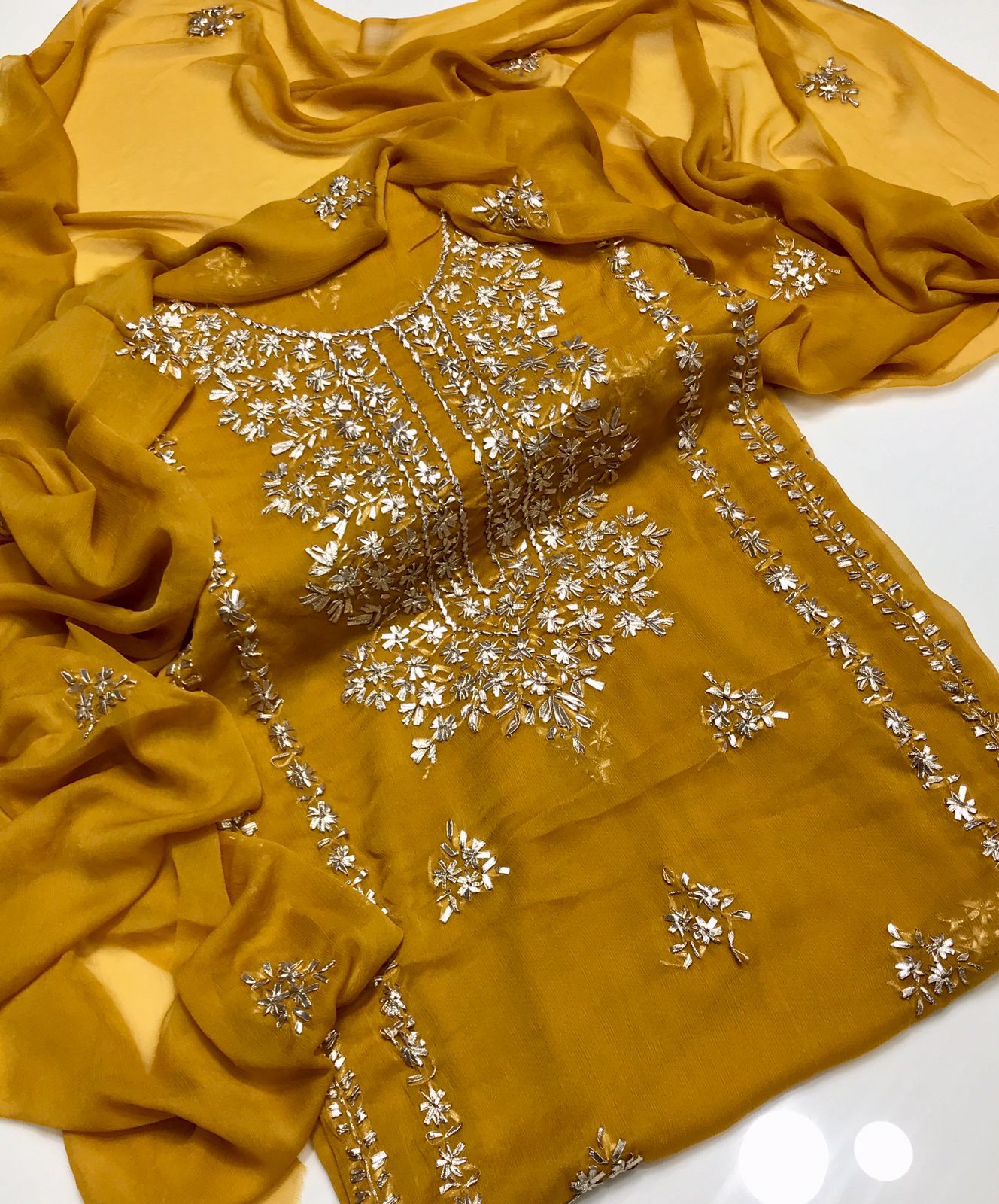 2pc Soft Chiffon Handmade Gota Embroidery