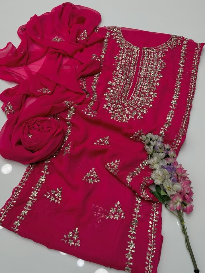 2pc Soft Chiffon Handmade Gota Embroidery