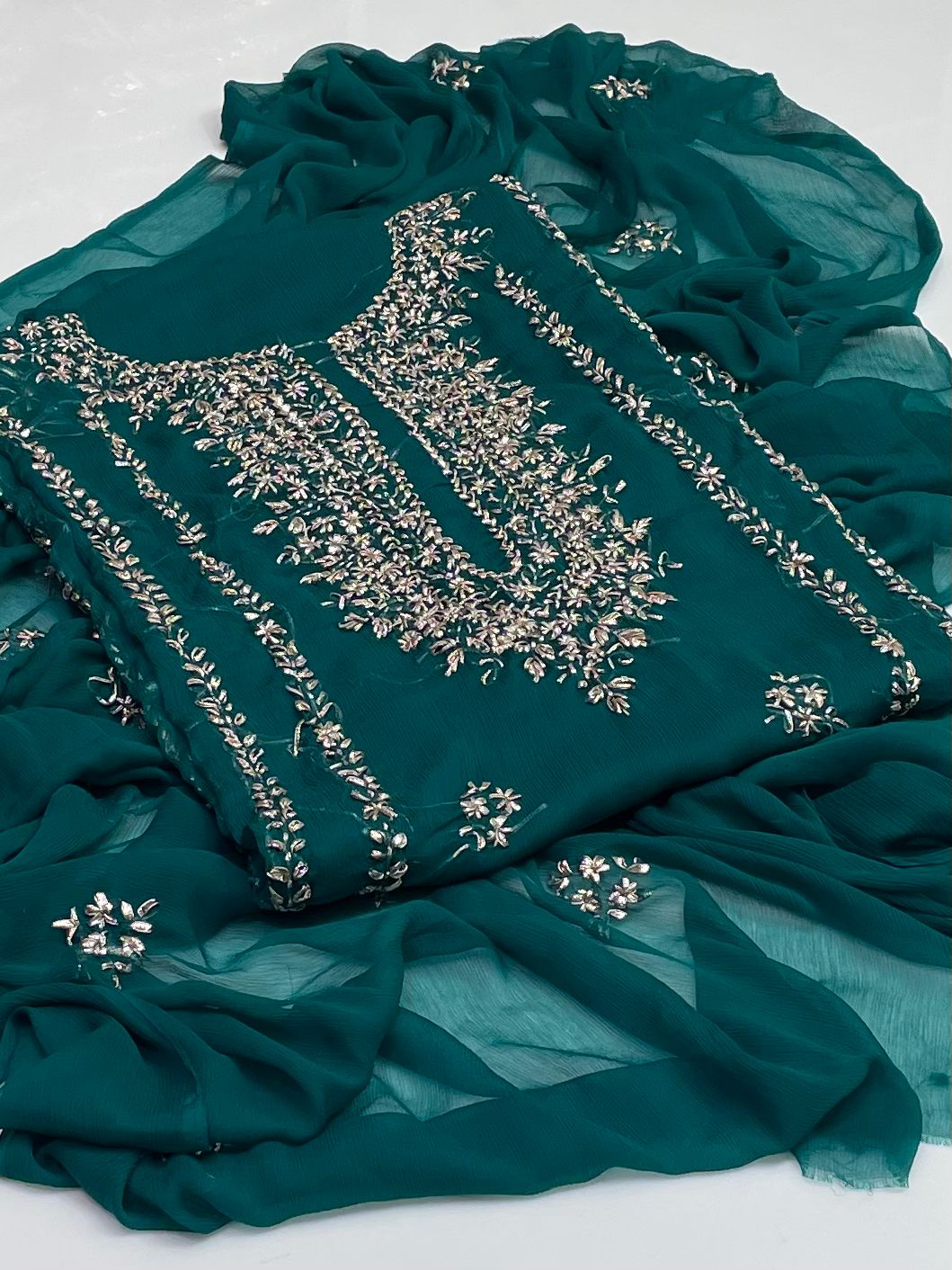 2pc Soft Chiffon Handmade Gota Embroidery