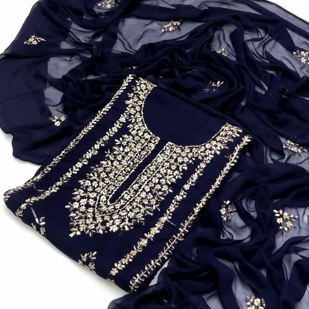 2pc Soft Chiffon Handmade Gota Embroidery