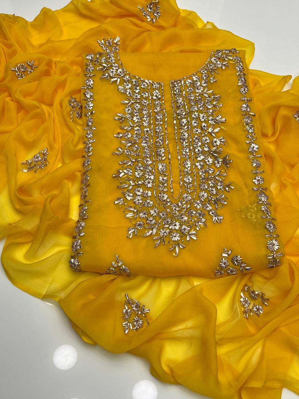 2pc Soft Chiffon Handmade Gota Embroidery