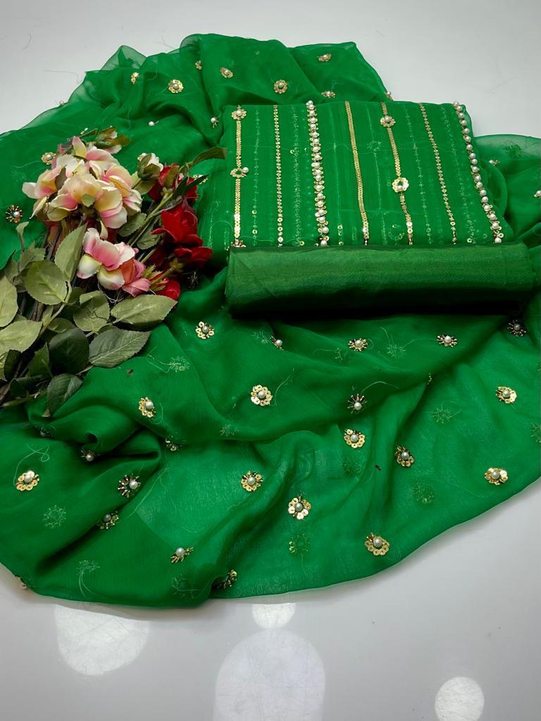 3 PC Unstitched Chiffon Shirt & Dupatta With Kathaan Trouser