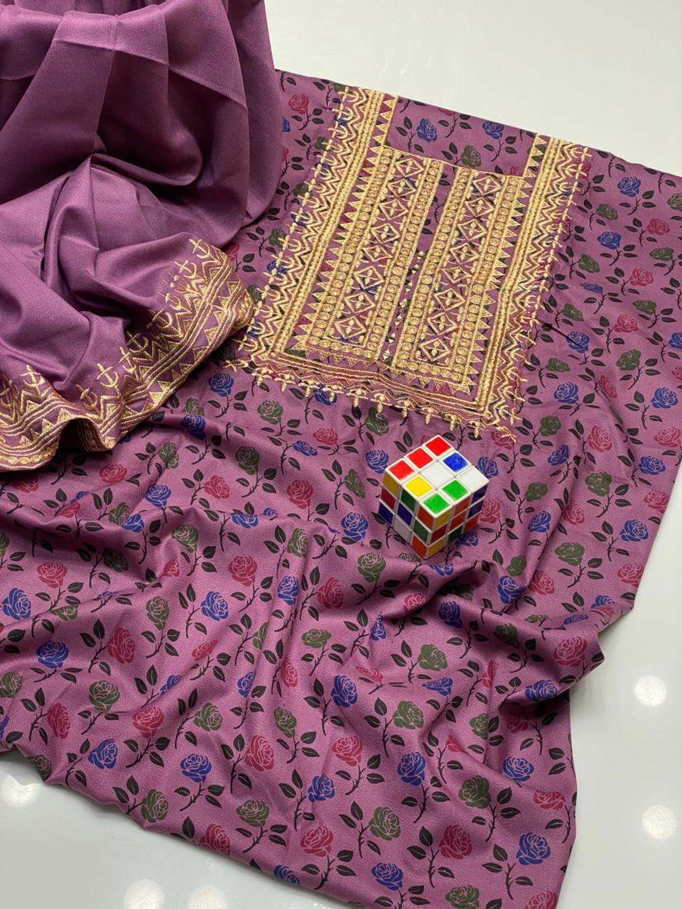 LADIES UNSTITCHED 2PC DHANAK MARINA EMB DRESS