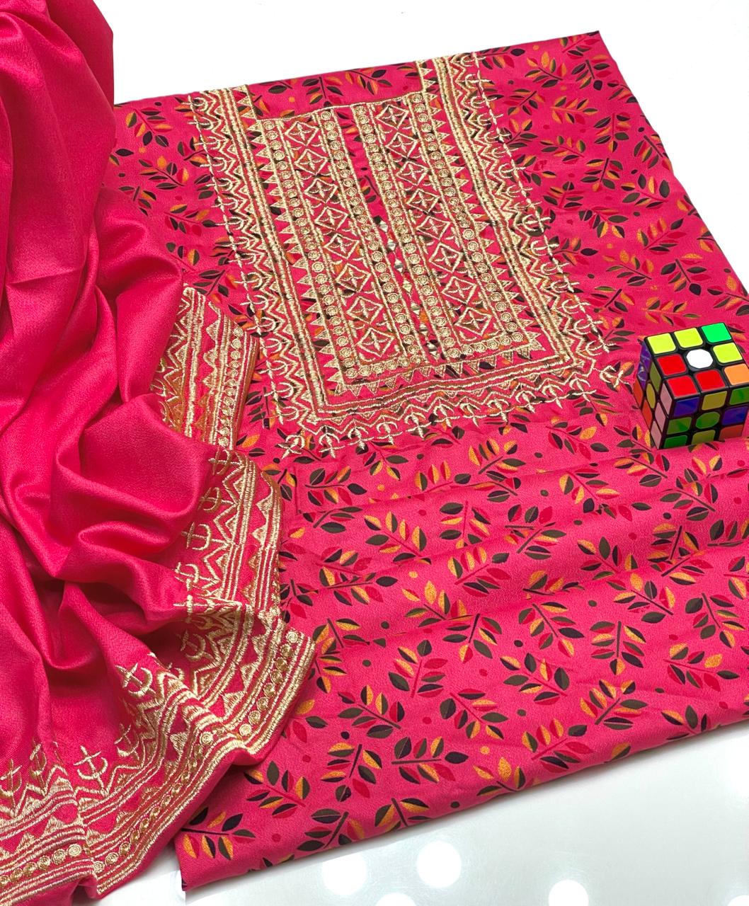 LADIES UNSTITCHED 2PC DHANAK MARINA EMB DRESS